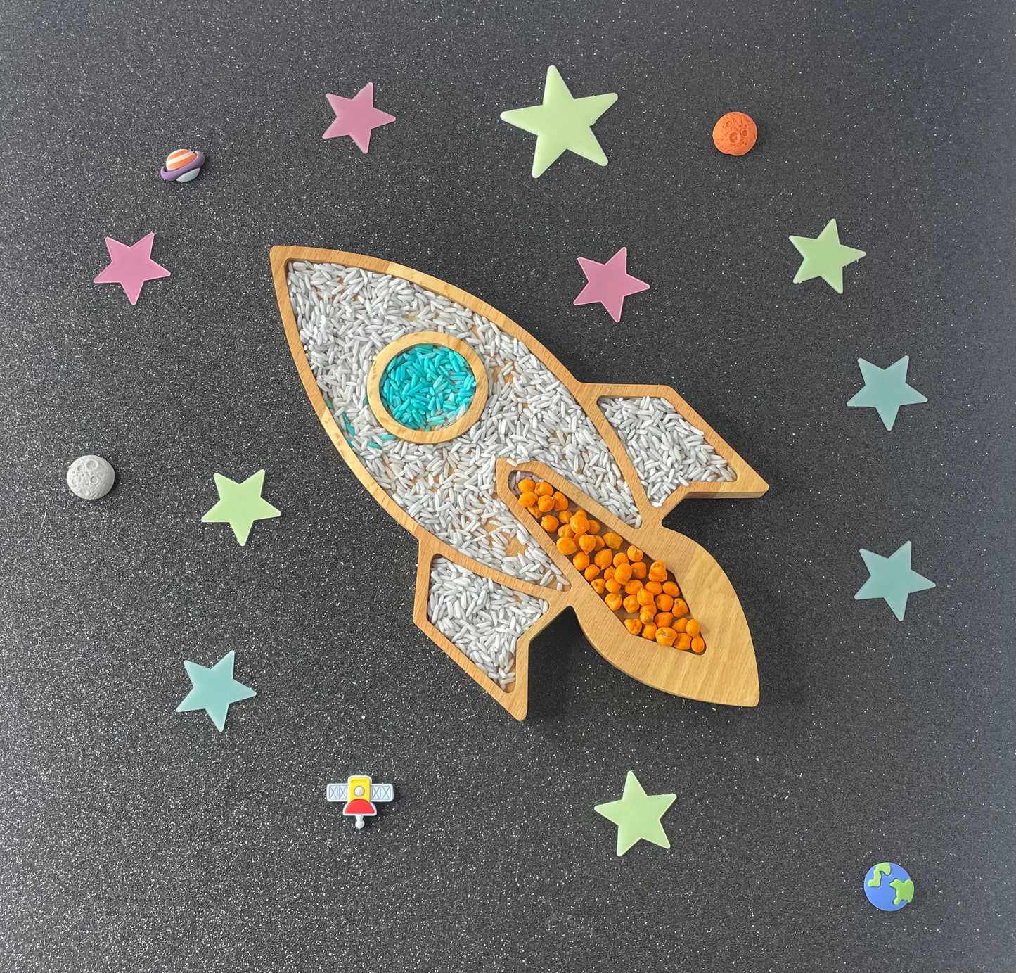 Wooden Sensory Tray - Rocket