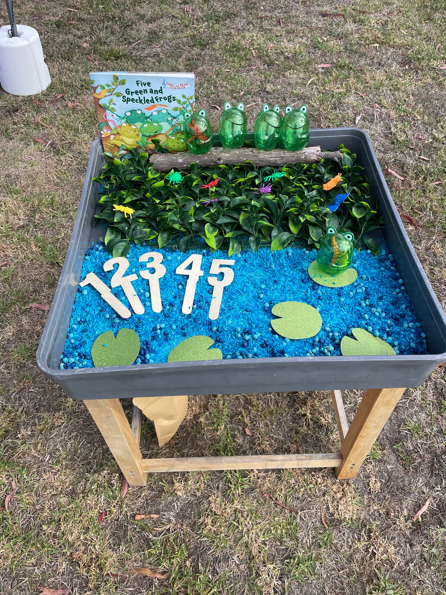 Five Green and Speckled Frogs Sensory Base